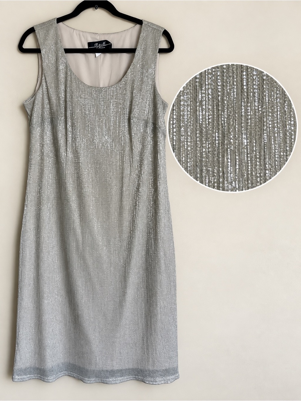 R&M Silver Shimmer Sleeveless Shift Dress – Fits L/XL